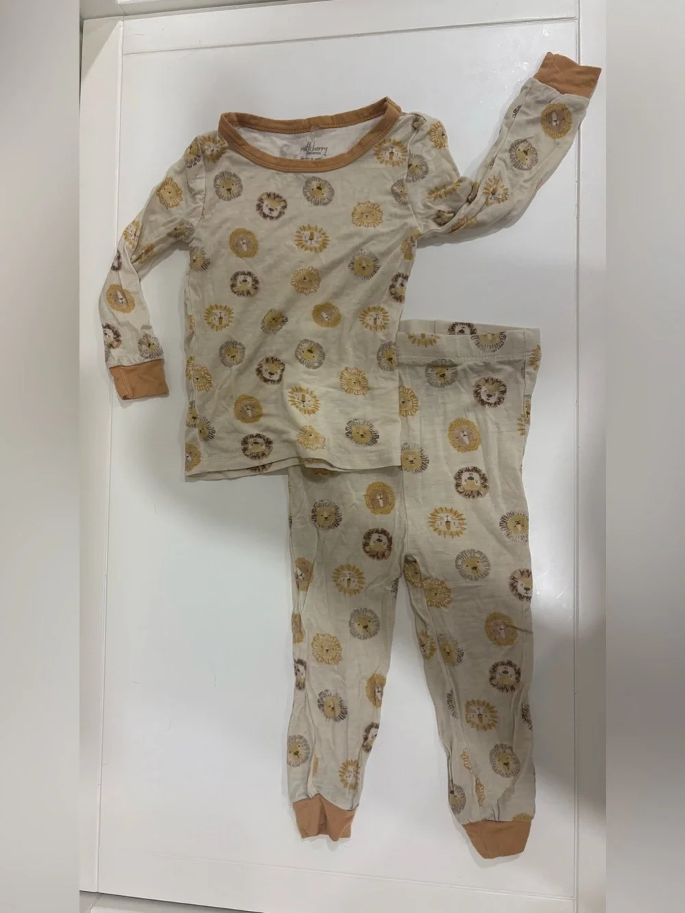 Kids Lion Print Pajama Set - Cream & Tan